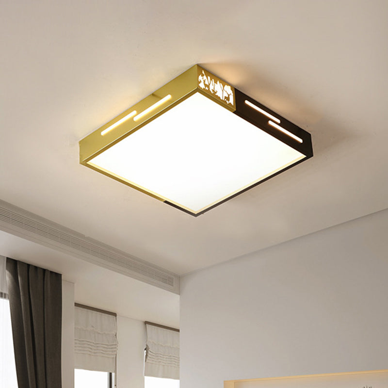 Metal Square Flush Lighting Modernist LED Close to Ceiling Lamp in Black and Gold for Bedroom, White/Warm Light