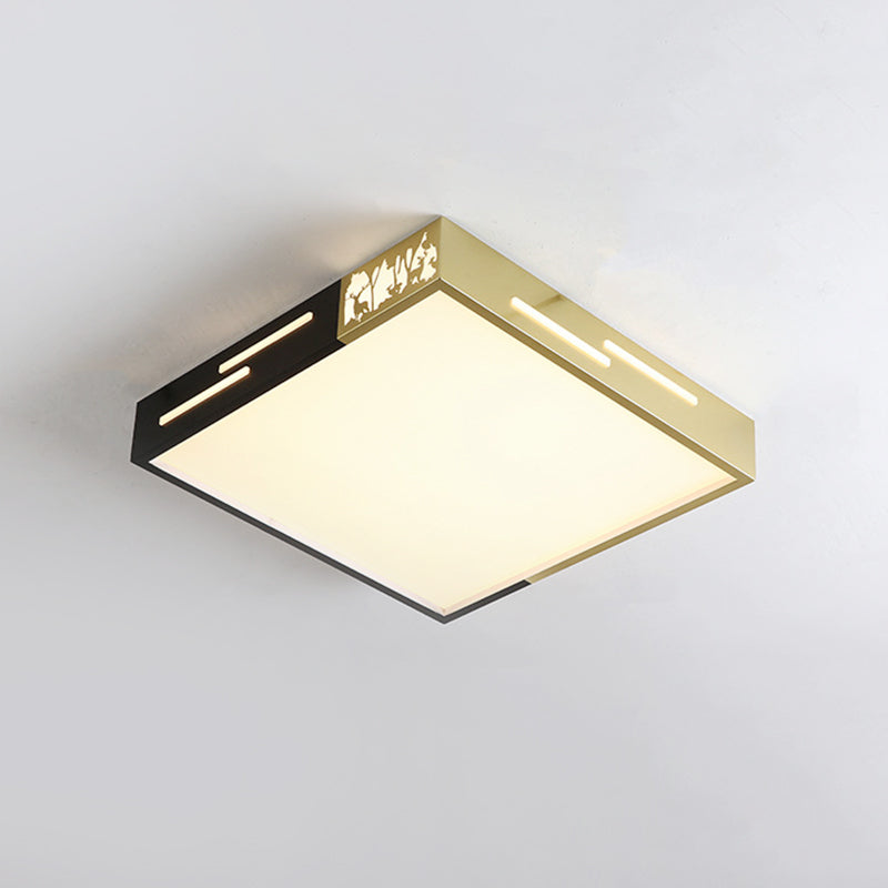 Metal Square Flush Lighting Modernist LED Close to Ceiling Lamp in Black and Gold for Bedroom, White/Warm Light