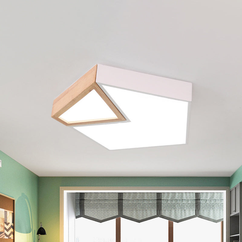 White/Green Pentagon Flushmount Lighting Contemporary Wood LED Flush Limite Light Fixture in White/Warm Light