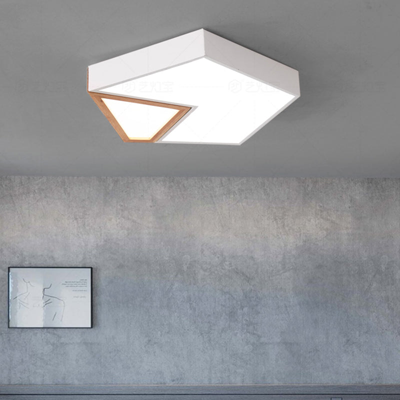 Bianco / Green Pentagono Flushmount Lighting Contemporary Wood LED Flush Soffione Luce Fissaggio in bianco / Warm Light