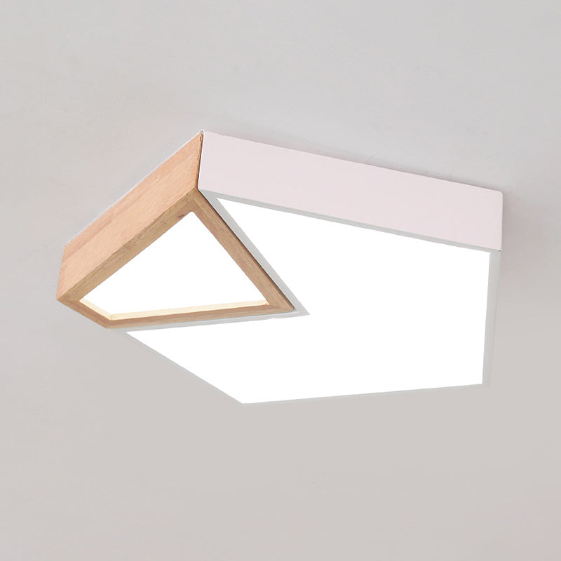 White / Green Pentagone Flushmount Lighting Contemporary Wood LED Flush Ceiling Light Fixture in White / Warm Light