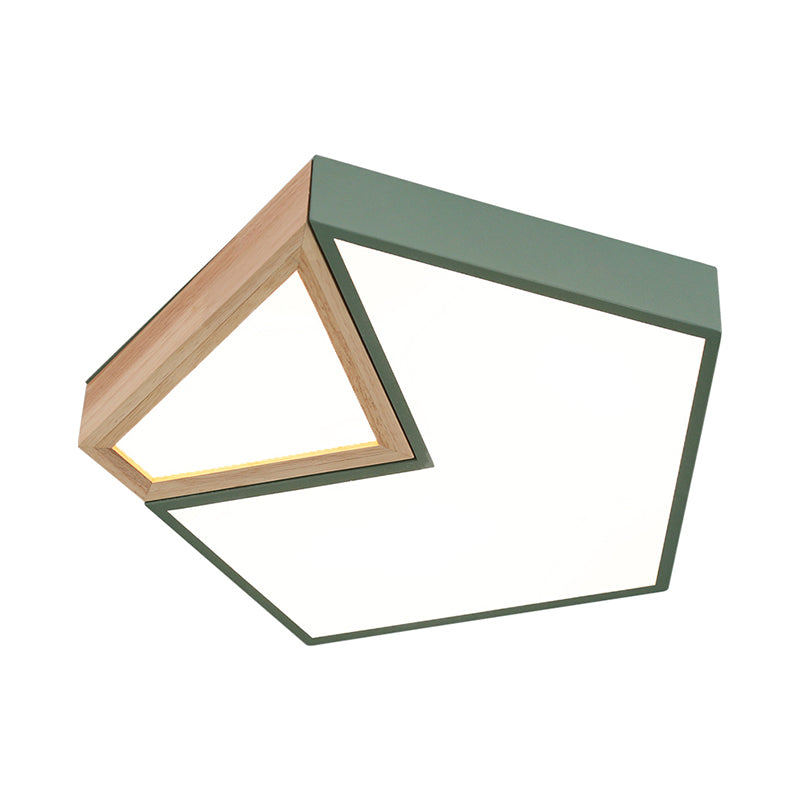 White/Green Pentagon Flushmount Lighting Contemporary Wood LED Flush Ceiling Light Fixture in White/Warm Light