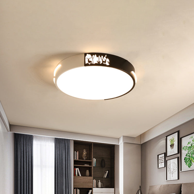 16 "/19.5" Dia Drum Metal Flush Ceiling Light Contemporary Black and White LED Flush Mount with Recessed Diffuser in White / Warm Light