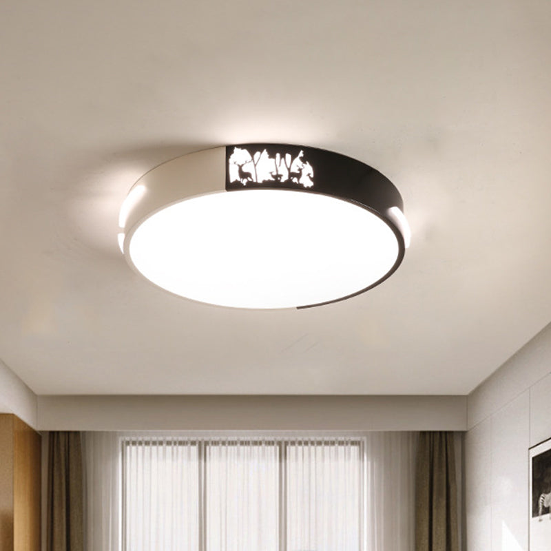 16"/19.5" Dia Drum Metal Flush Ceiling Light Contemporary Black and White LED Flush Mount with Recessed Diffuser in White/Warm Light