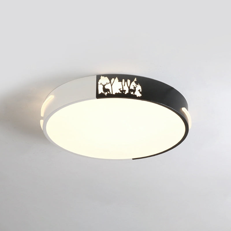 16"/19.5" Dia Drum Metal Flush Ceiling Light Contemporary Black and White LED Flush Mount with Recessed Diffuser in White/Warm Light