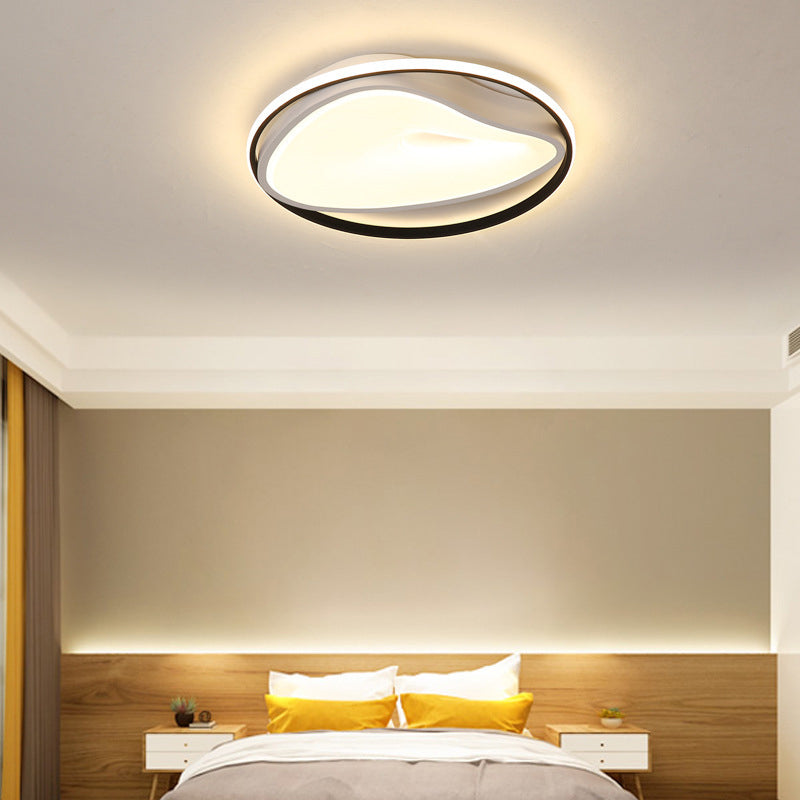 Metal Ring Ceiling Lighting Modernist LED Grey Flush Mount Lamp Fixture with Acrylic Diffuser