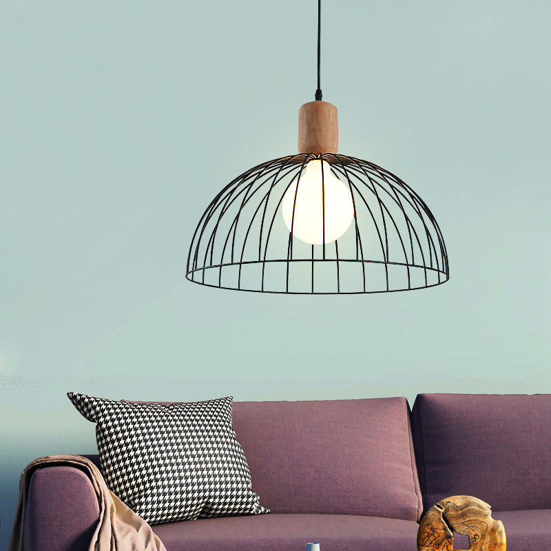 Dome Pendant Lighting Minimalist Metal 1 Head Black Pendulum Light for Living Room