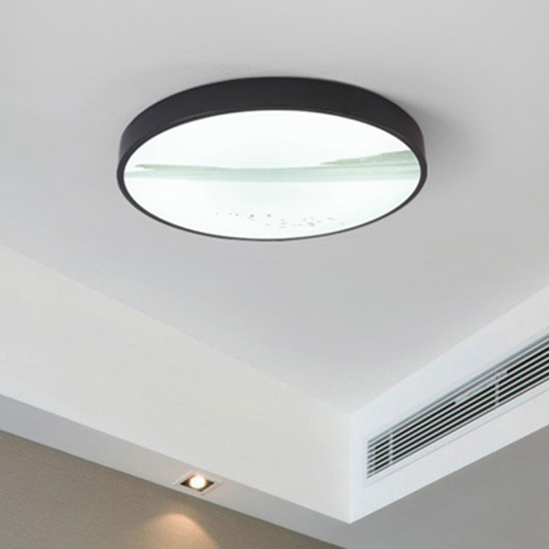 Ronde Eetkamer Flush Lamp Metal LED Hedendaagse Plafond Gemonteerde Armatuur In Zwart, Wit/Warm Licht