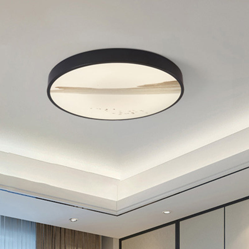 Ronde Eetkamer Flush Lamp Metal LED Hedendaagse Plafond Gemonteerde Armatuur In Zwart, Wit/Warm Licht