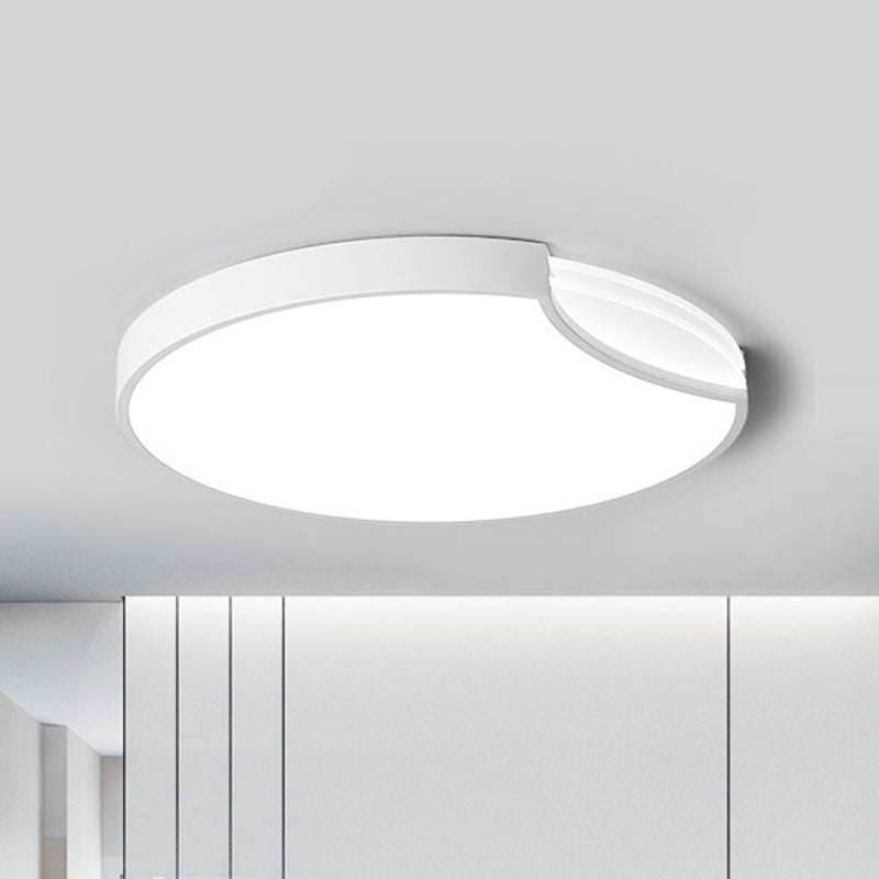 LED Bedroom Flush Mount Lighting with Round Metal Shade Modernist White/Black with Recessed Diffuser in White/Warm Light