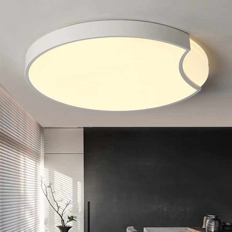 LED Bedroom Flush Mount Lighting with Round Metal Shade Modernist White/Black with Recessed Diffuser in White/Warm Light