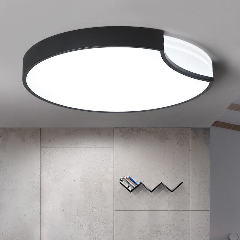 LED Bedroom Flush Mount Lighting with Round Metal Shade Modernist White/Black with Recessed Diffuser in White/Warm Light