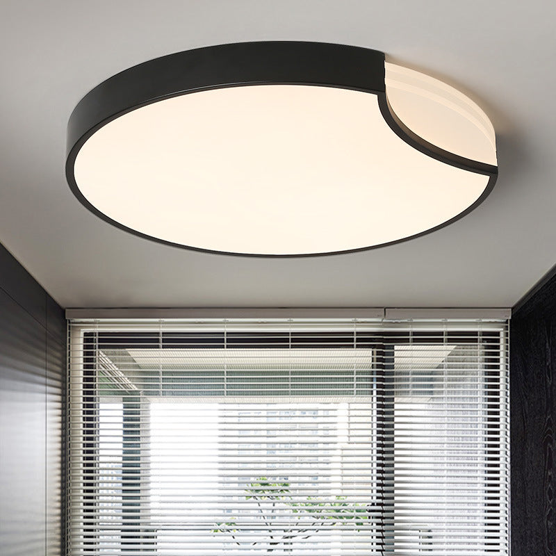 LED Bedroom Flush Mount Lighting with Round Metal Shade Modernist White/Black with Recessed Diffuser in White/Warm Light