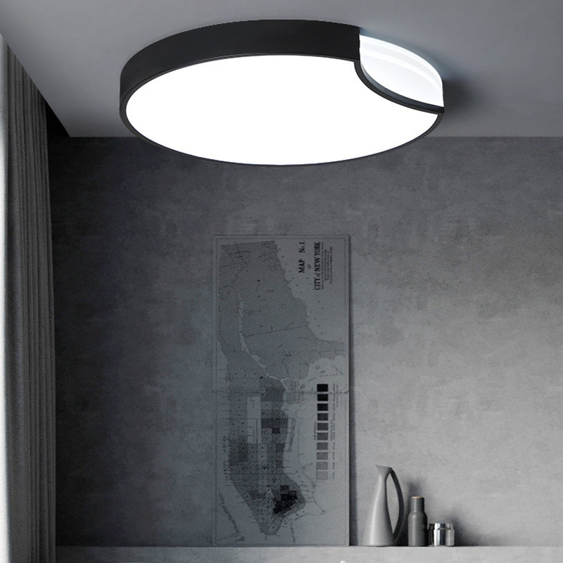 DEL Bedroom Flush Mount Lighting with Round Metal Shade Modernist White / Black with Recessed Diffuser in White / Warm Light