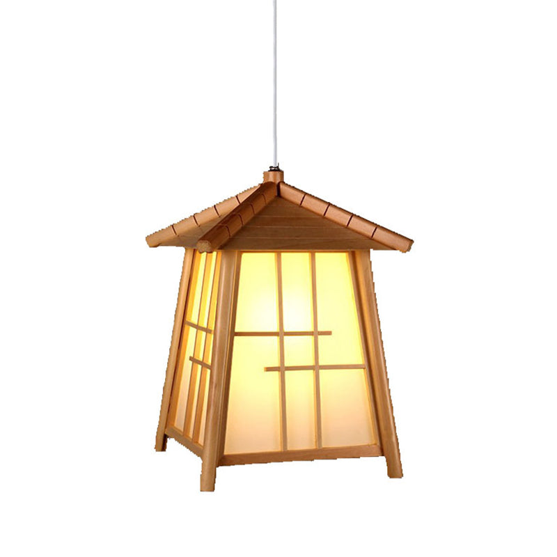 Bamboo House Hanging Lamp Chinese 1 Head Ceiling Pendant Light in Wood for Tearoom