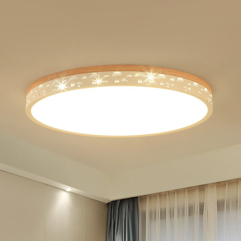 Luminaire encastré en forme de cercle en bois Lampe de plafond moderne à LED blanche avec diffuseur en acrylique en lumière blanche/chaude, 12"/16"/19,5" de large