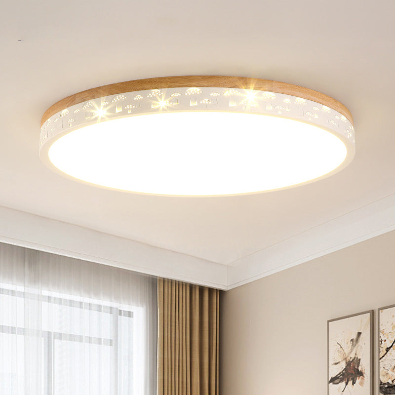 Luminaire encastré en forme de cercle en bois Lampe de plafond moderne à LED blanche avec diffuseur en acrylique en lumière blanche/chaude, 12"/16"/19,5" de large