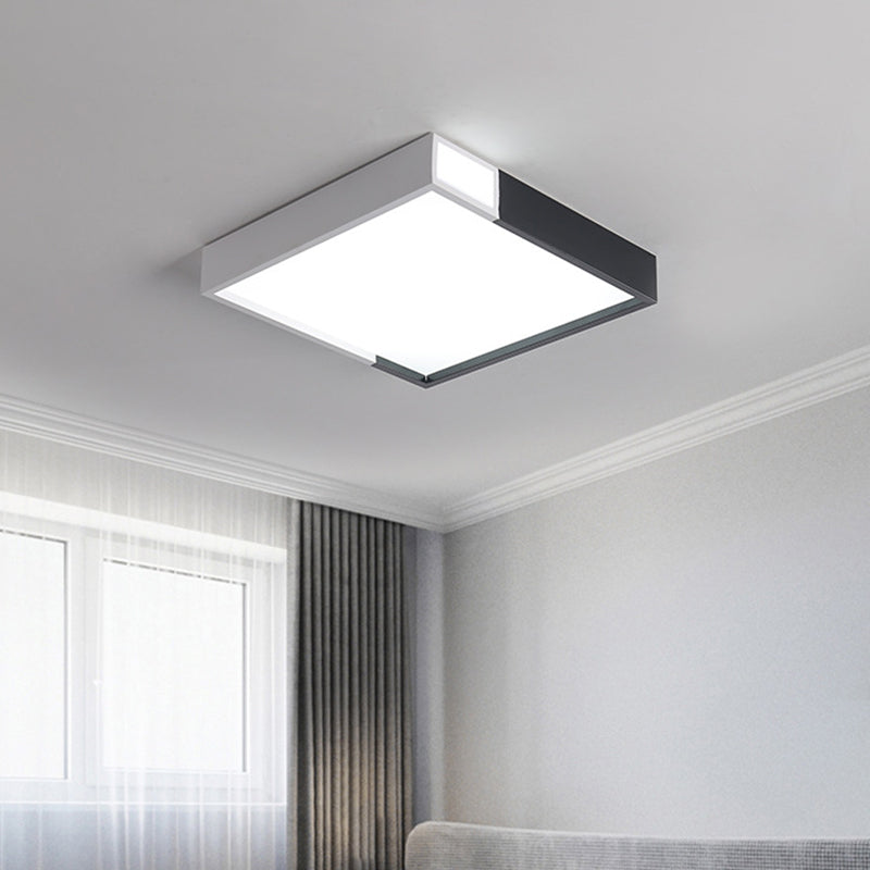 Illuminazione modernista a LED da incasso con paralume in metallo Quadrato bianco e nero vicino alla lampada da soffitto, 16"/19,5"/23,5" W