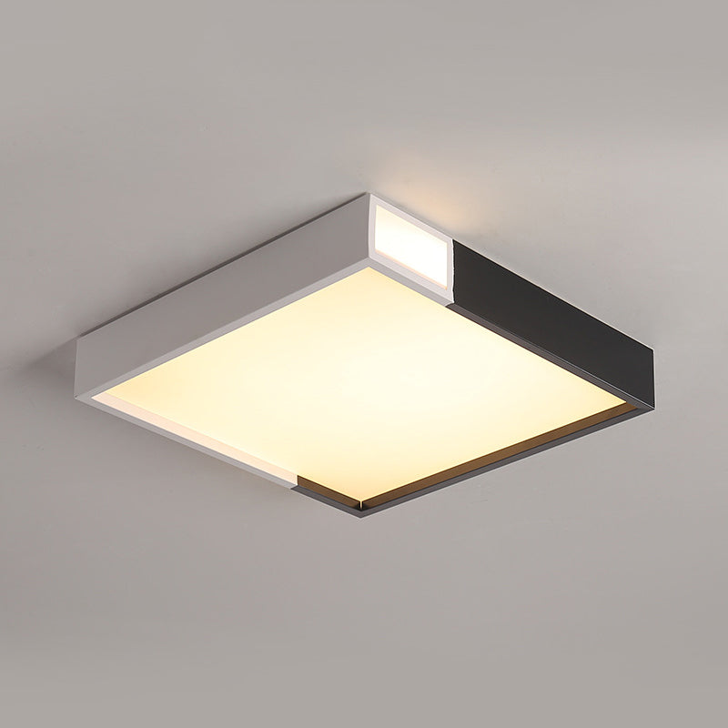 Modernist LED Flush Mount Lighting with Metal Shade Black and White Square Close to Ceiling Lamp, 16"/19.5"/23.5" W