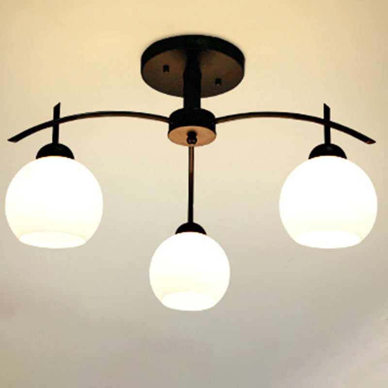 Black Sputnik Semi Flush Mount in Traditional Simplicity Wrought Iron Ceiling Light with Glass Shade