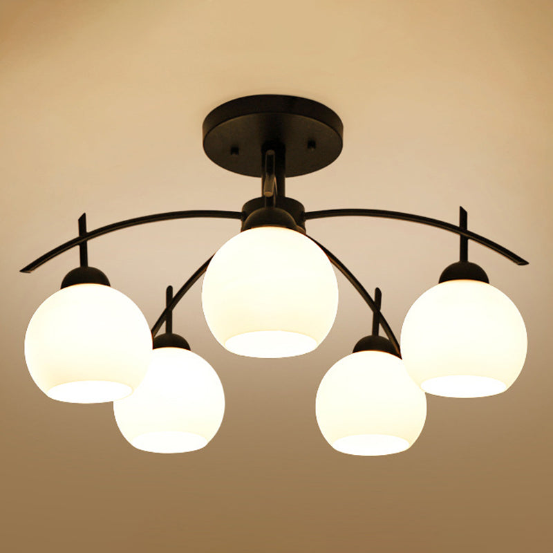 Black Sputnik Semi Flush Mount in Traditional Simplicity Wrought Iron Ceiling Light with Glass Shade