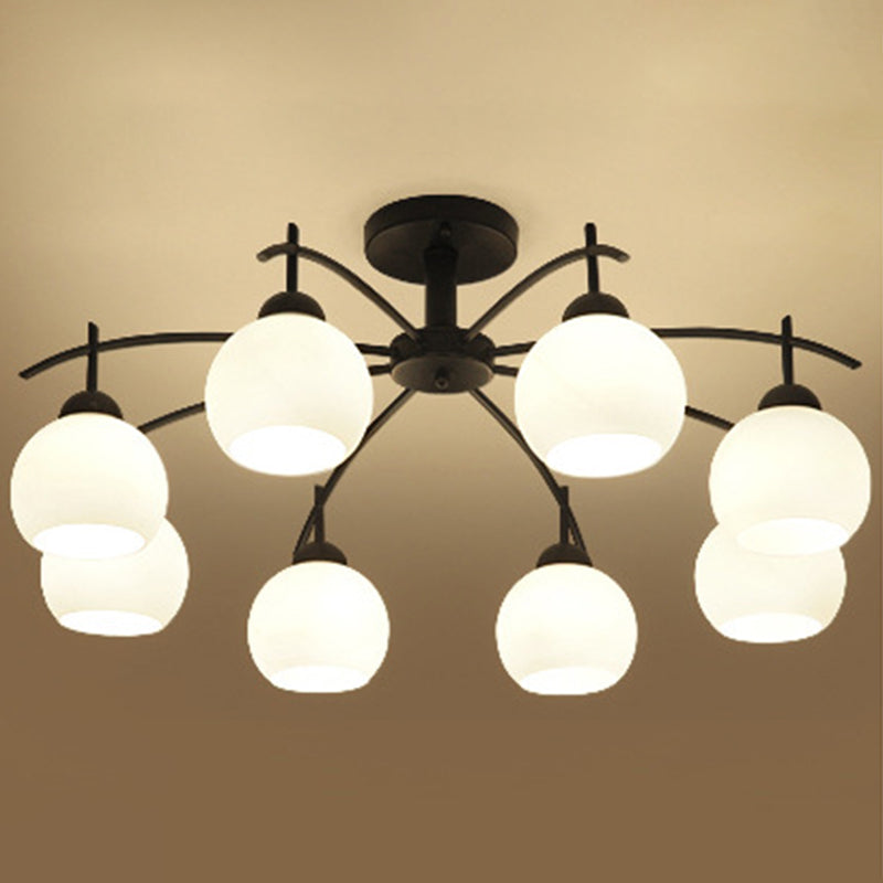 Black Sputnik Semi Flush Mount in Traditional Simplicity Wrought Iron Ceiling Light with Glass Shade