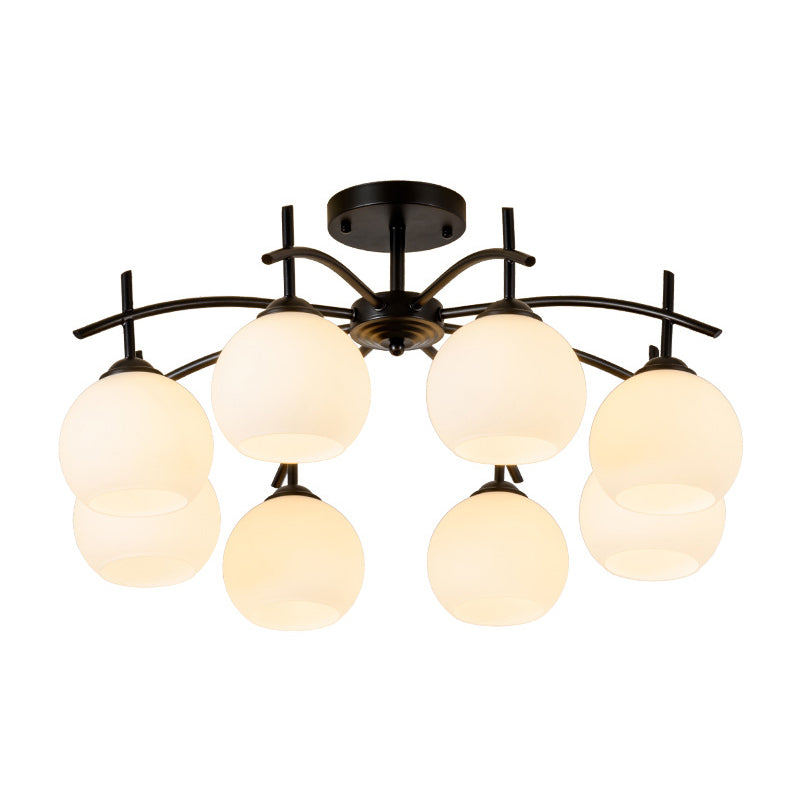 Black Sputnik Semi Flush Mount in Traditional Simplicity Wrought Iron Ceiling Light with Glass Shade