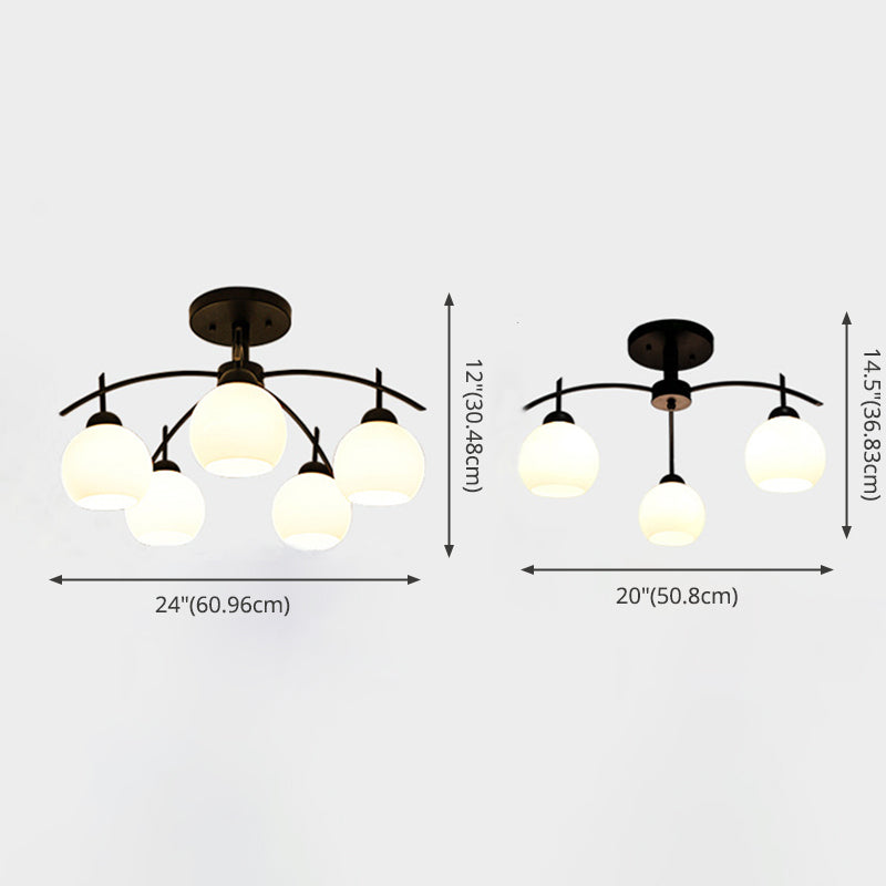 Black Sputnik Semi Flush Mount in traditionele eenvoud smeedijzeren plafondlicht met glazen schaduw