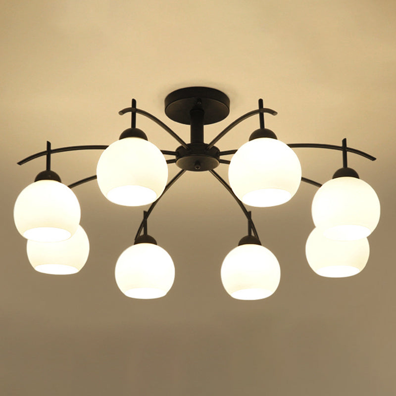 Black Sputnik Semi Flush Mount in Traditional Simplicity Wrought Iron Ceiling Light with Glass Shade