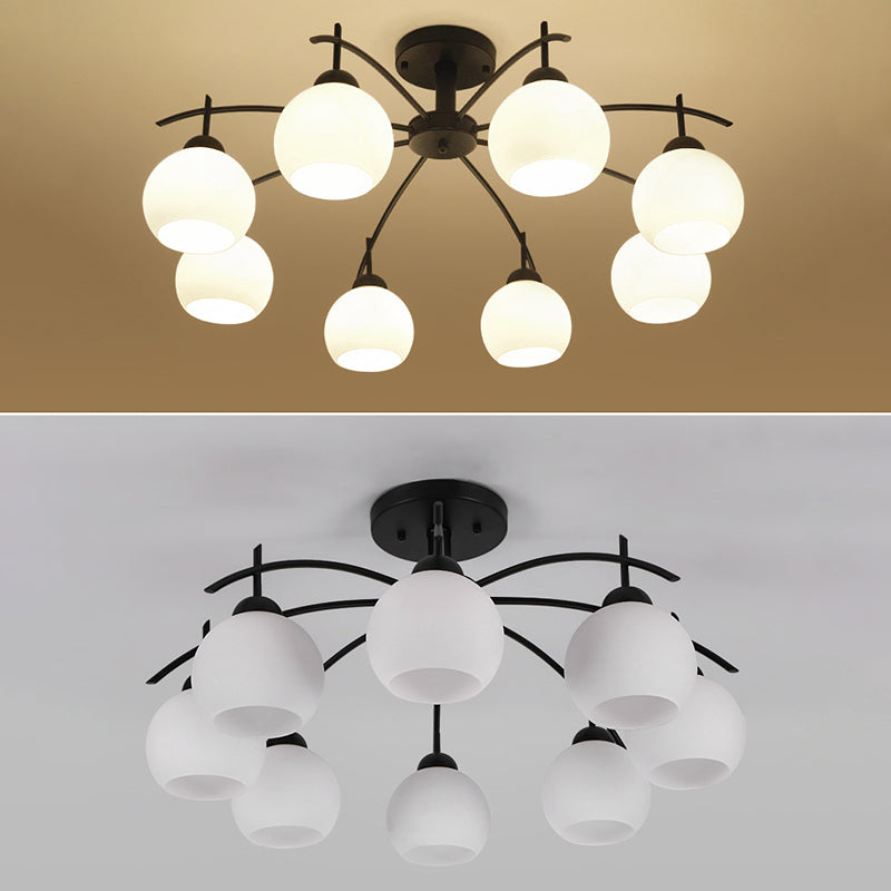 Black Sputnik Semi Flush Mount in traditionele eenvoud smeedijzeren plafondlicht met glazen schaduw