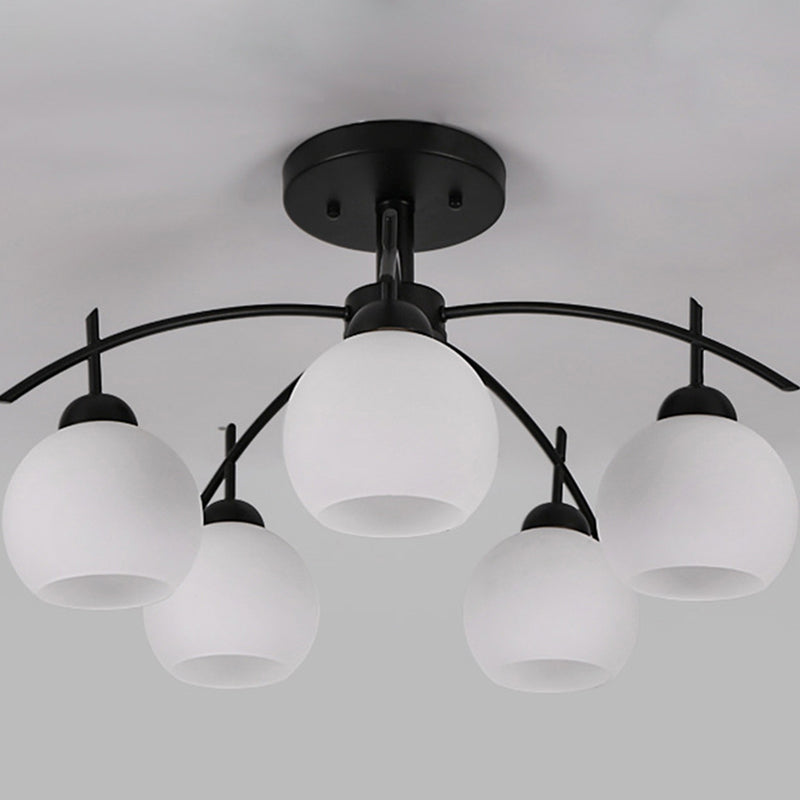 Black Sputnik Semi Flush Mount in traditionele eenvoud smeedijzeren plafondlicht met glazen schaduw