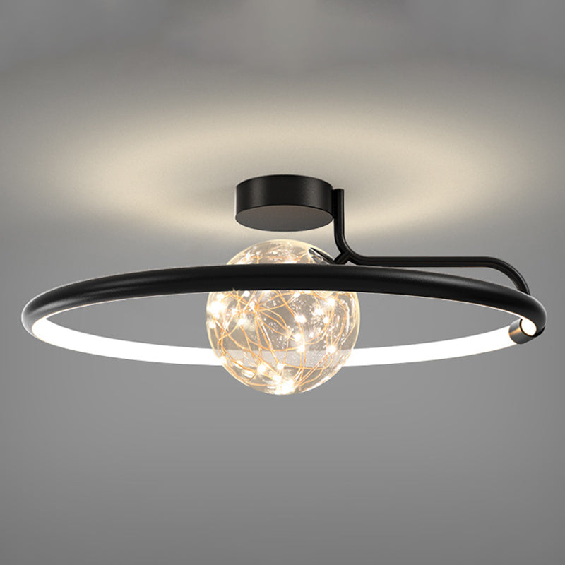 Circle Ring Semi Flush Mount Light Fixture Modern Simplicity Ceiling Mount Light Fixture for Bedroom