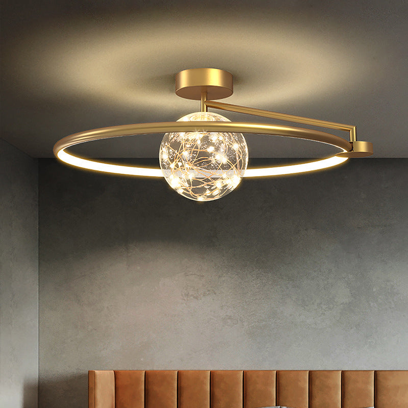 Circle Ring Semi Flush Mount Light Fixture Modern Simplicity Ceiling Mount Light Fixture for Bedroom