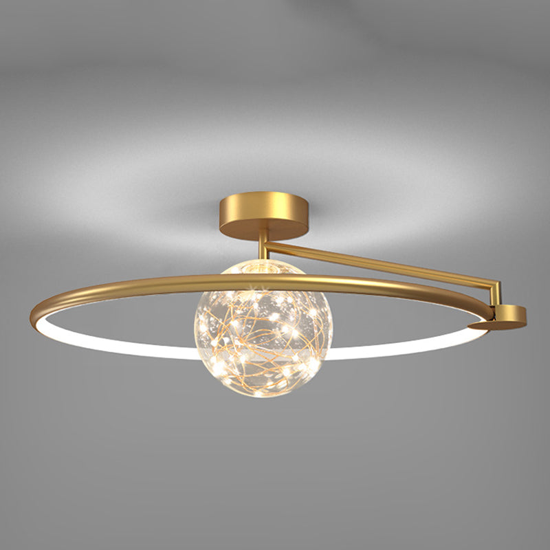 Circle Ring Semi Flush Mount Light Fixture Modern Simplicity Ceiling Mount Light Fixture for Bedroom