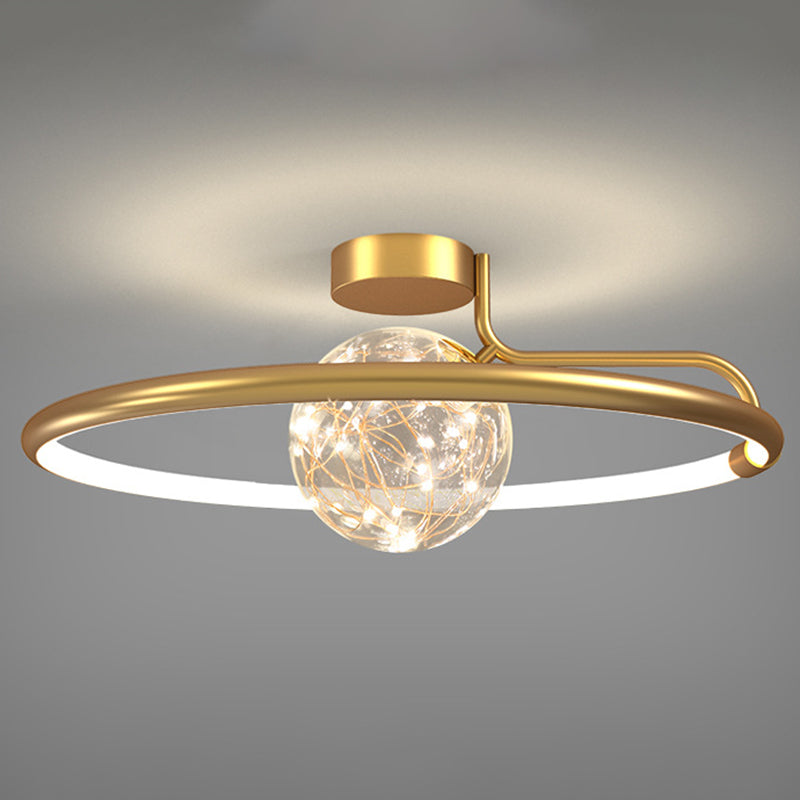 Circle Ring Semi Flush Mount Light Fixture Modern Simplicity Ceiling Mount Light Fixture for Bedroom