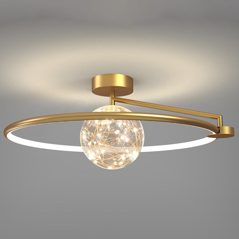 Circle Ring Semi Flush Mount Light Fixture Modern Simplicity Ceiling Mount Light Fixture for Bedroom