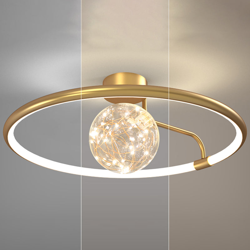 Circle Ring Semi Flush Mount Light Fixture Modern Simplicity Ceiling Mount Light Fixture for Bedroom