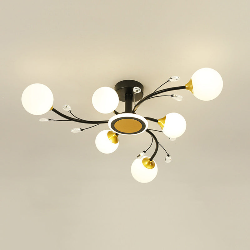 Milk Glass Semi Flush Light Fixtures Sputnik Modern Bedroom Living Room Ceiling Flush Mount Lights