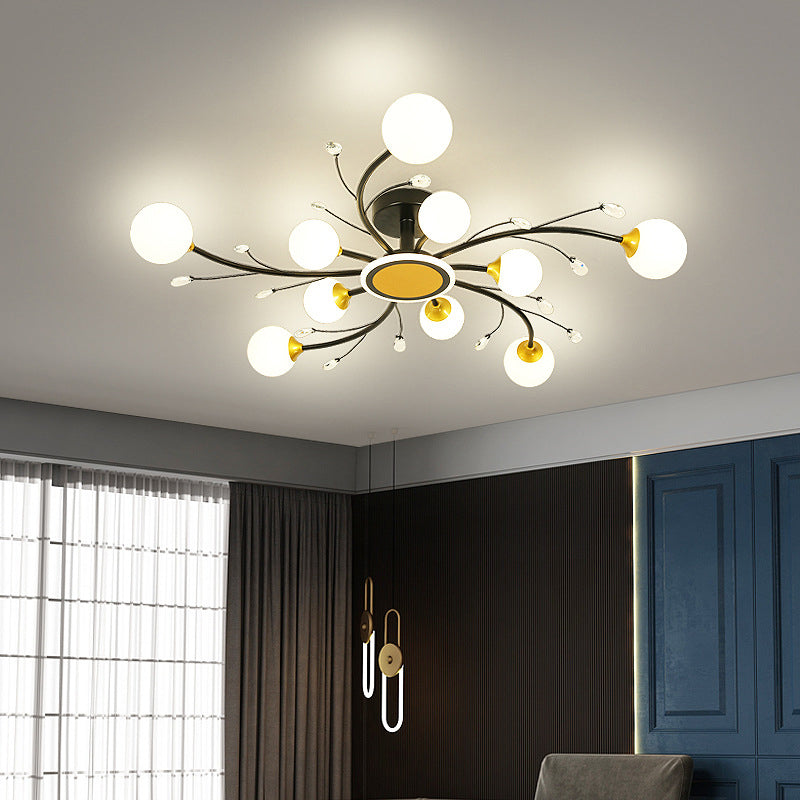 Milk Glass Semi Flush Light Fixtures Sputnik Modern Bedroom Living Room Ceiling Flush Mount Lights