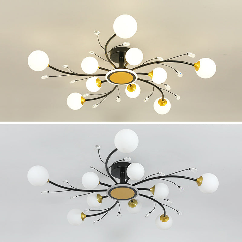 Milk Glass Semi Flush Light Fixtures Sputnik Modern Bedroom Living Room Ceiling Flush Mount Lights