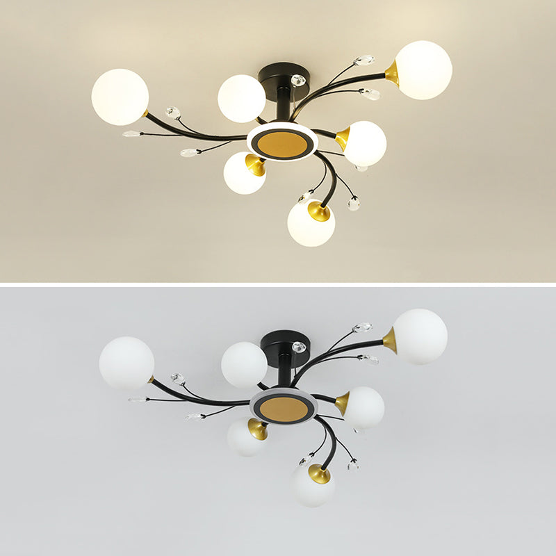 Milk Glass Semi Flush Light Fixtures Sputnik Modern Bedroom Living Room Ceiling Flush Mount Lights