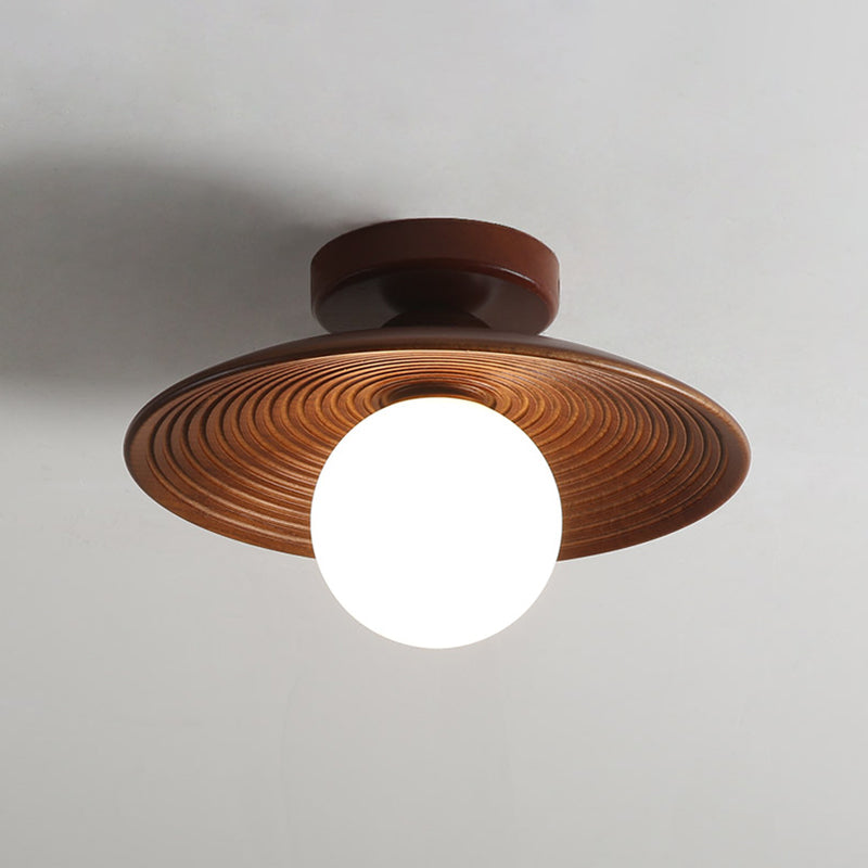 Shaded Aisle Semi Flush Mount Ceiling Fixture Wood Modern Semi Mount Lighting in Brown