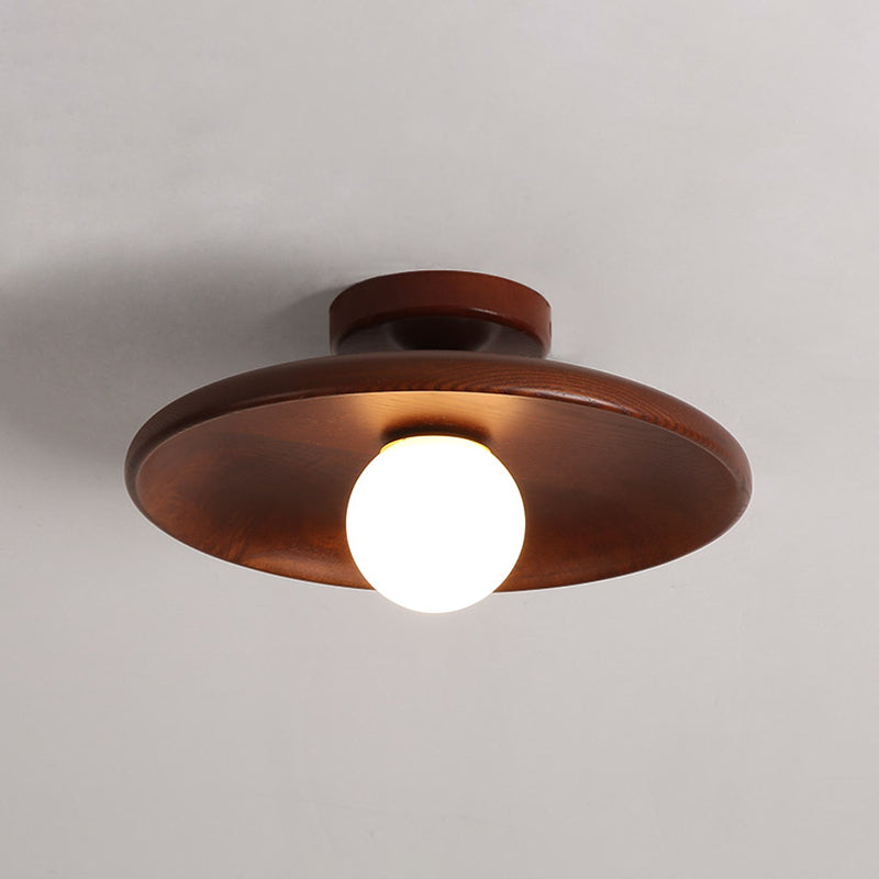 Shaded Aisle Semi Flush Mount Ceiling Fixture Wood Modern Semi Mount Lighting in Brown