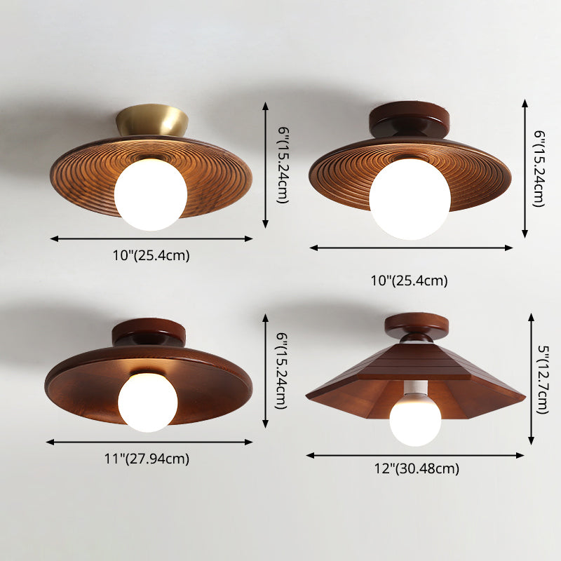 Shaded Aisle Semi Flush Mount Ceiling Fixture Wood Modern Semi Mount Lighting in Brown