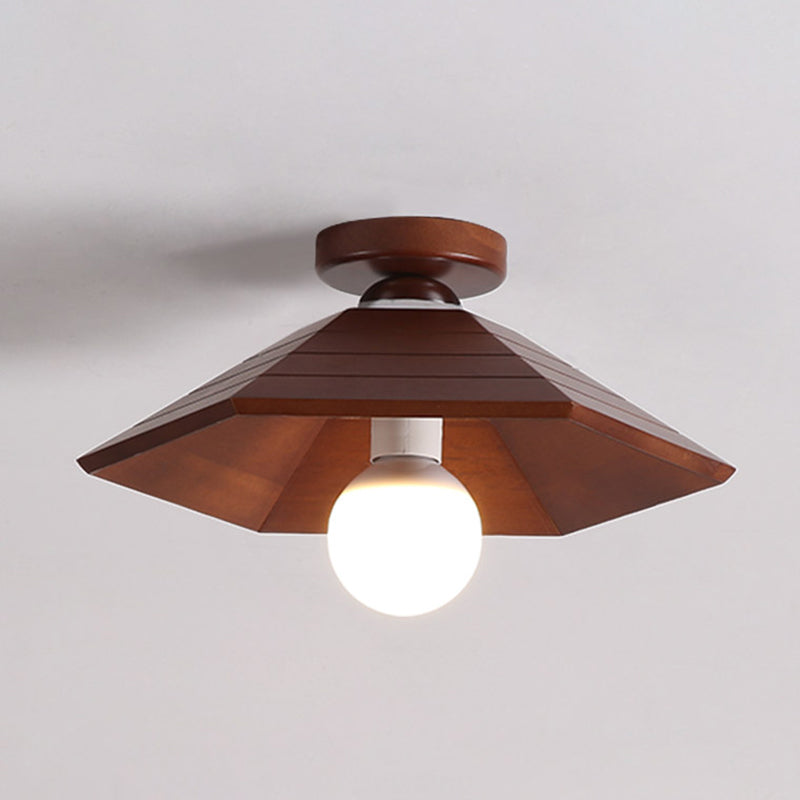 Shaded Aisle Semi Flush Mount Ceiling Fixture Wood Modern Semi Mount Lighting in Brown