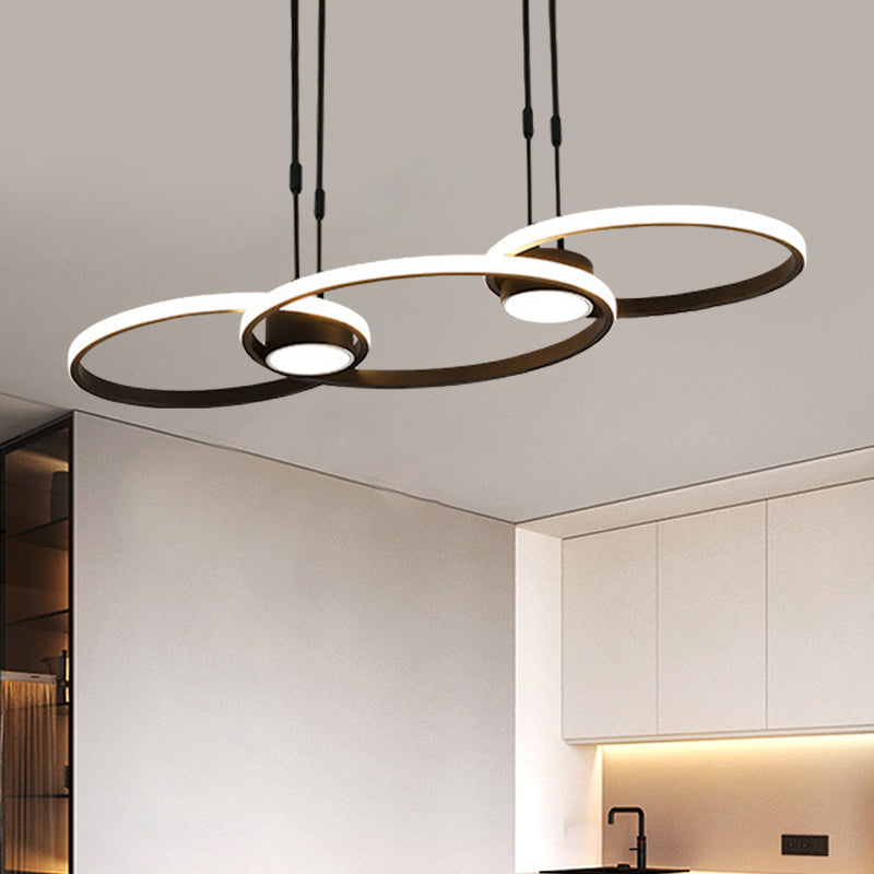 Ring Metal Hanging Light Contemporary Black LED Pendant Chandelier in Warm/White Light