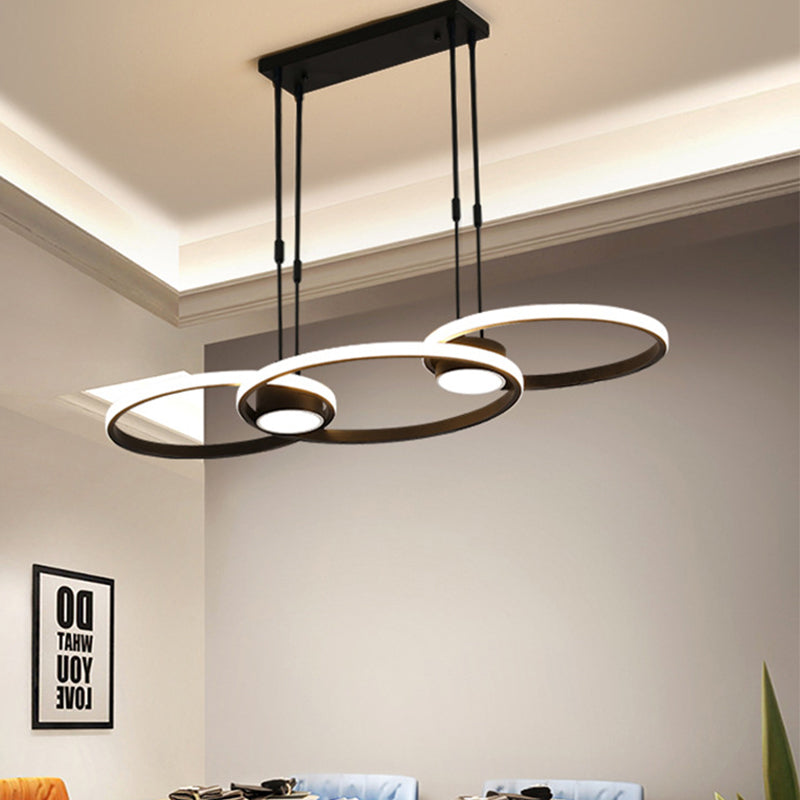 Ring Metal Hanging Light Contemporary Black LED Pendant Chandelier in Warm/White Light