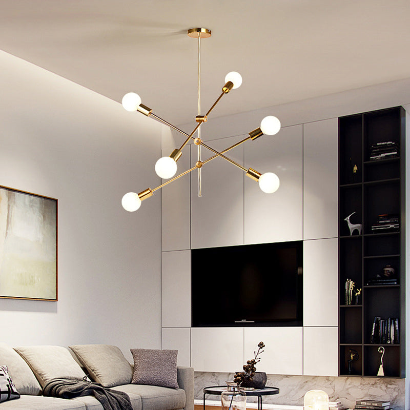 Sputnik Chandelier Light Fixture Minimalist Metal Bedroom Ceiling Pendant Light in Gold