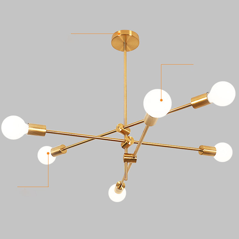 Sputnik Chandelier Light Fixture Minimalist Metal Bedroom Ceiling Pendant Light in Gold