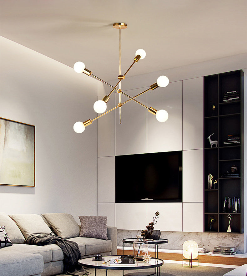 Sputnik Chandelier Light Fixture Minimalist Metal Bedroom Ceiling Pendant Light in Gold